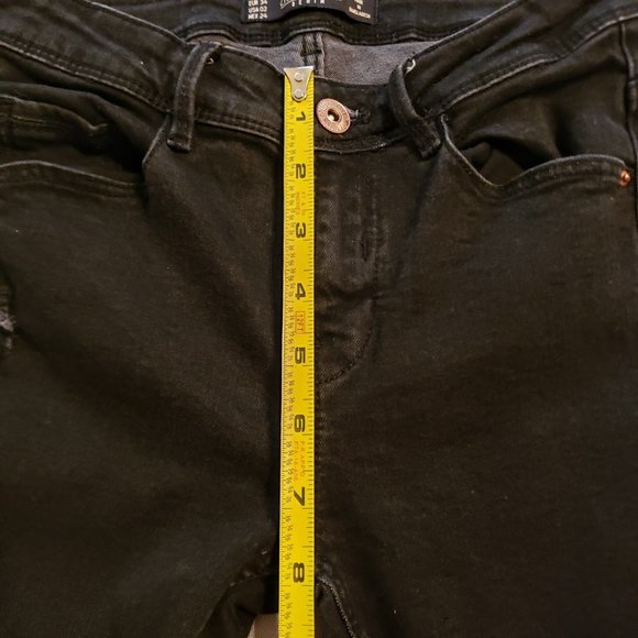 ZARA Skinny Jeans, Black Distressed Ankle Zip, 2 - Picture 13 of 14